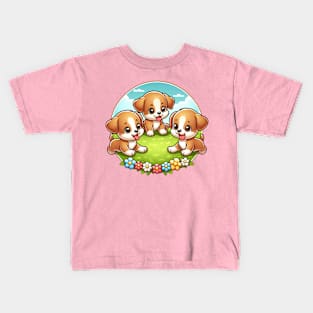 A trio of playing puppies Kids T-Shirt